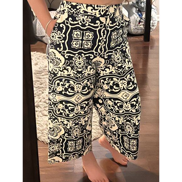 Boden Printed High Waisted Crop Trousers 4R Navy Pants Old Money Quite Luxury - Picture 1 of 10